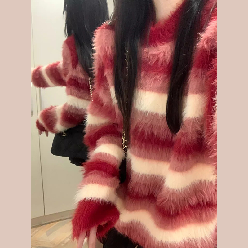 红色过年穿搭喜庆毛衣女针织外套慵懒风宽松新年新款秋冬季YMH099