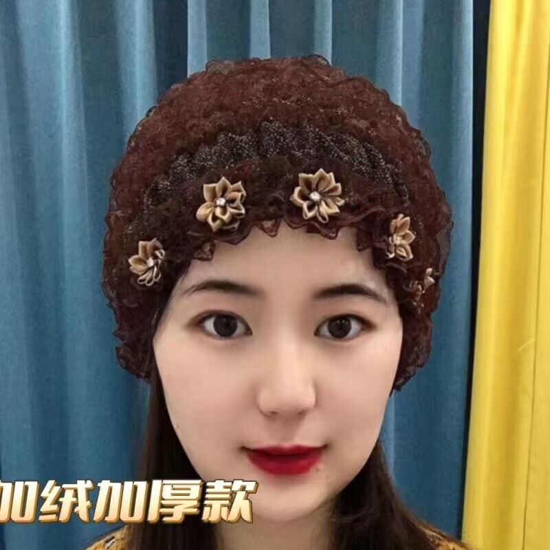 四季款蕾丝小花朵款防尘遮阳老人帽美人帽遮白发妈妈帽包头帽百搭