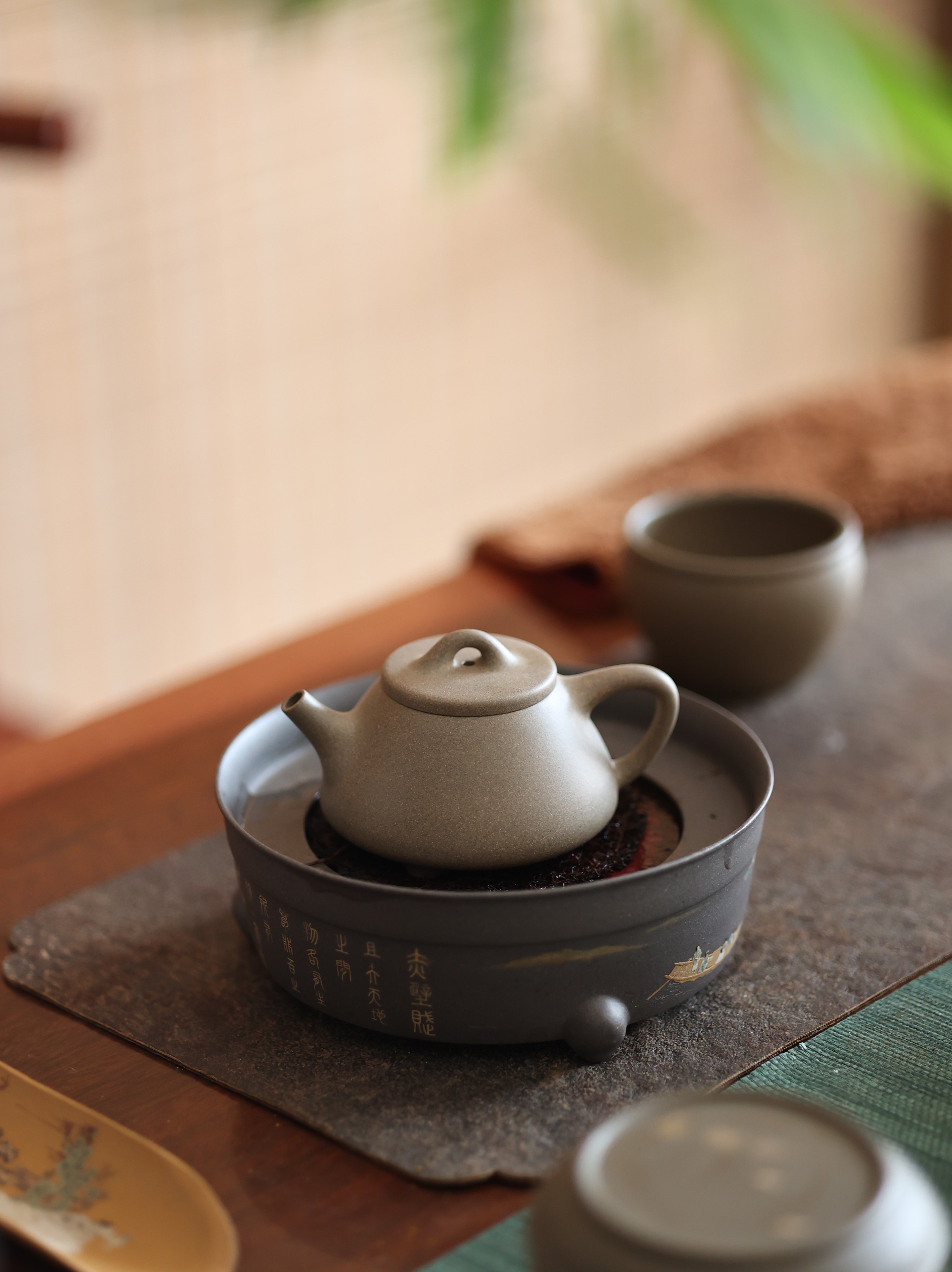 柿陶斋进阶鲨皮青段泥半手作石瓢160毫升