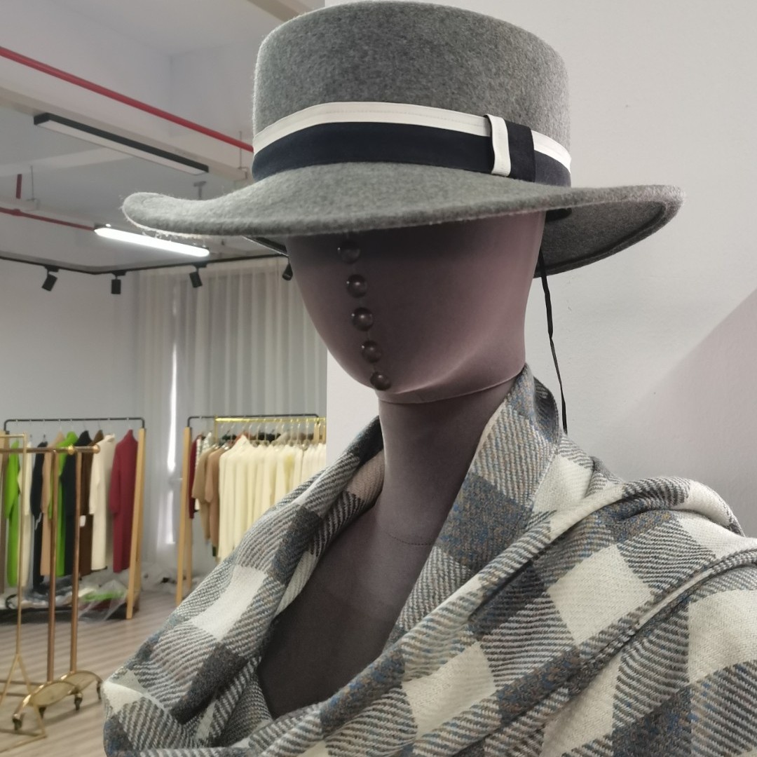 设计感小众大檐显脸小平顶帽子女秋冬季复古百搭羊毛礼帽