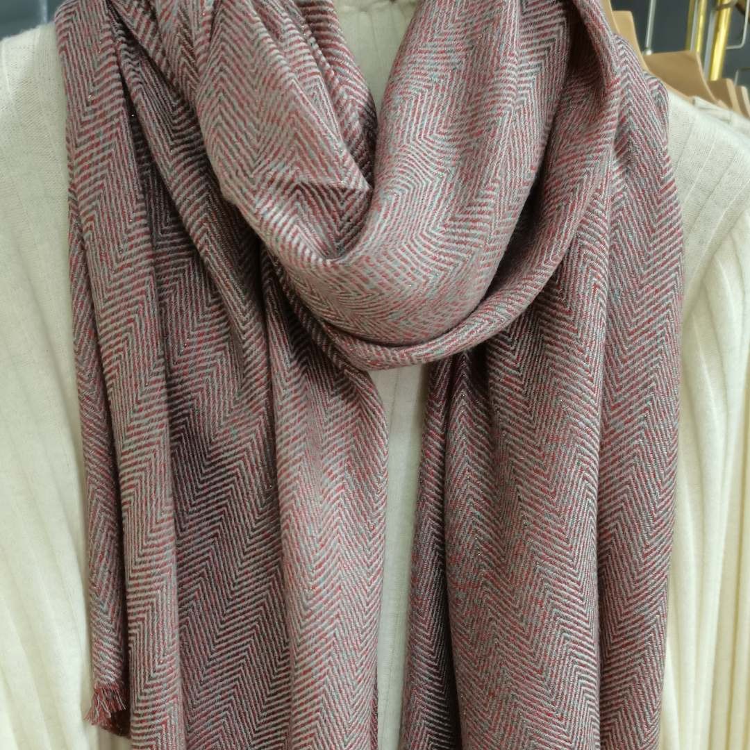 银丝人字纹 提花水溶羊毛围巾 简约百搭 保暖简约风