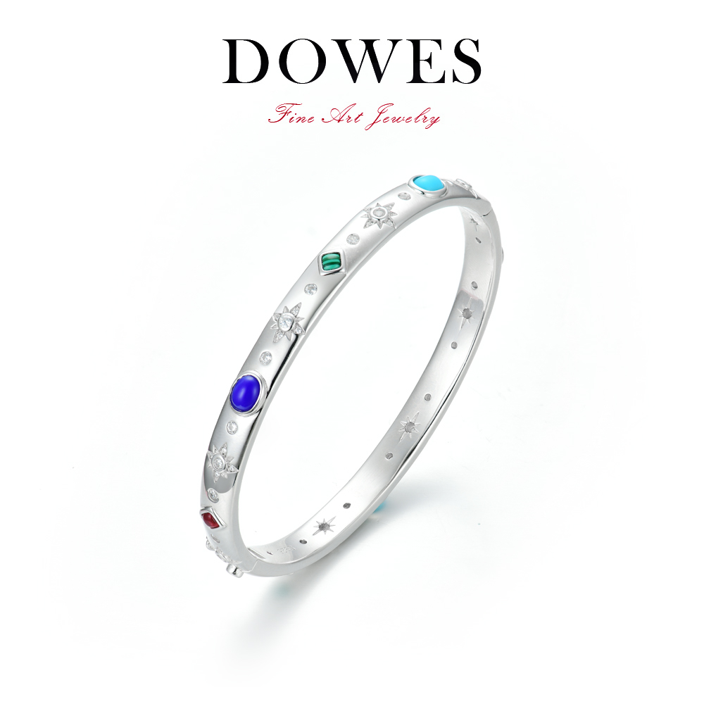 925银合成锆石手镯 新中式手镯复古意式手工拉丝设计感手镯