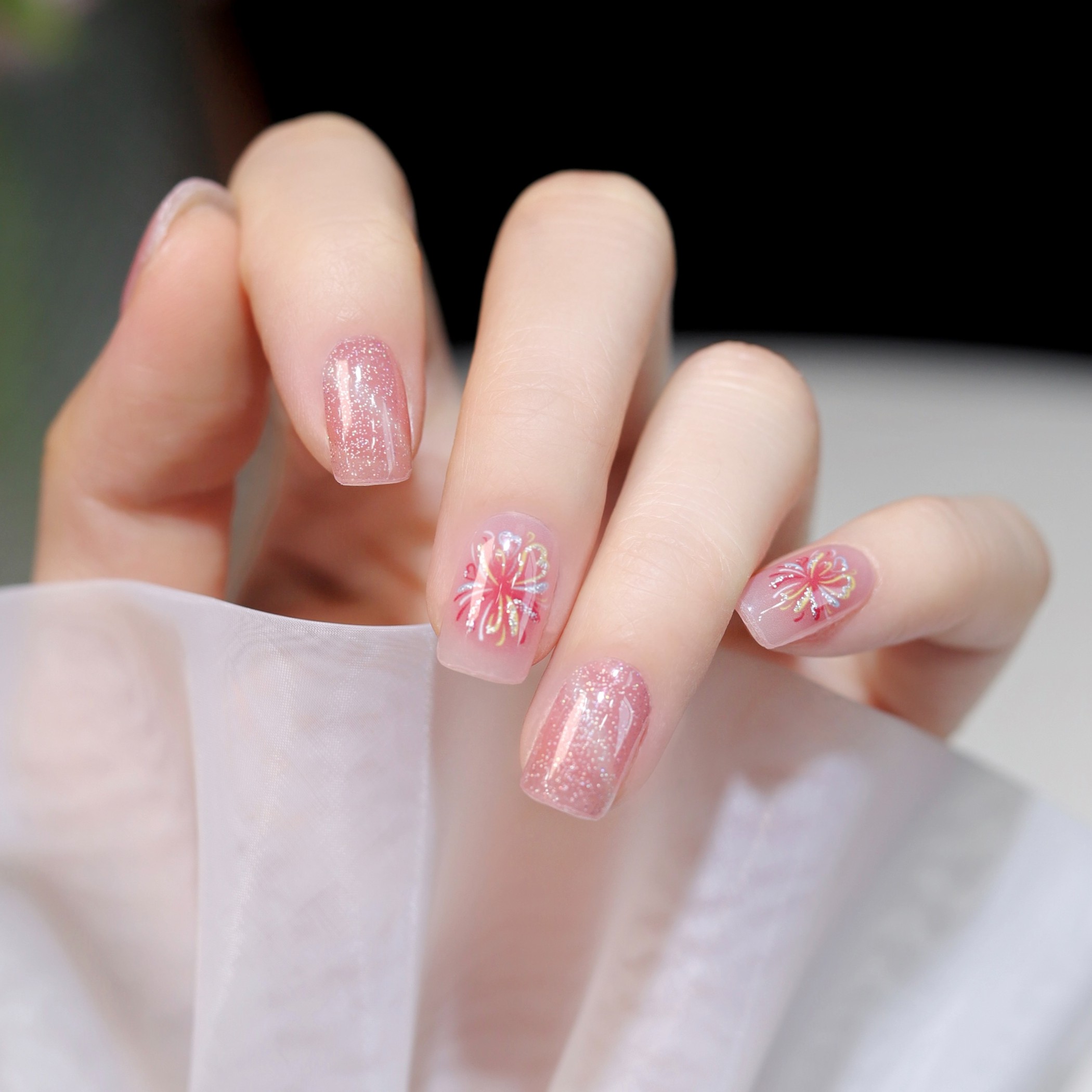 【20指-JM047糖果烟花】加固型半固化凝胶甲贴照灯变硬持久牢固30天