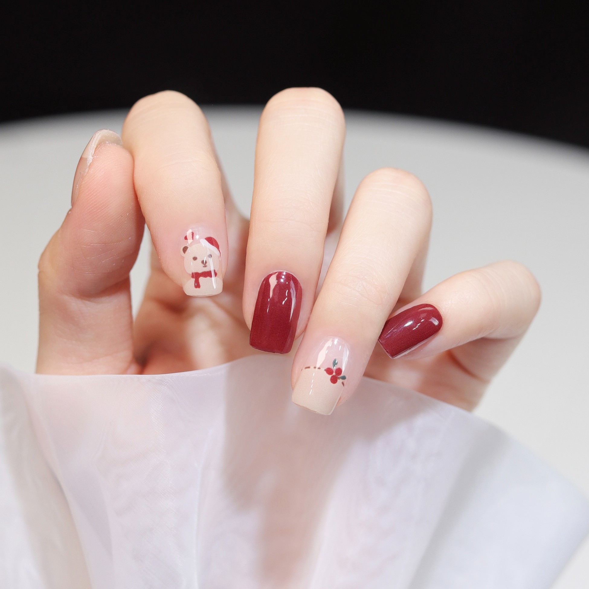 【20指-XNT002圣诞熊熊】加固型UV半固化卡通凝胶甲贴照灯变硬牢固