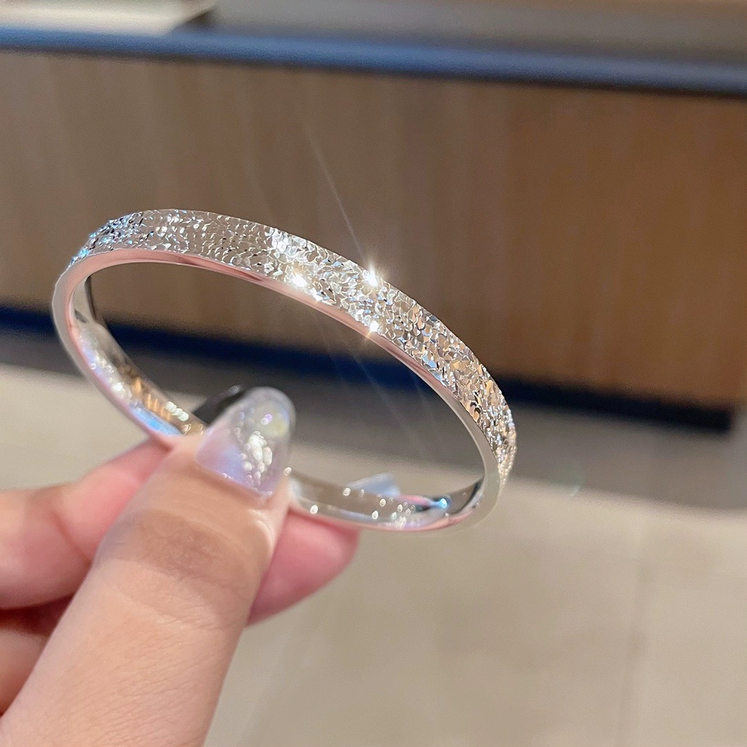 足银手镯 银饰福999纯银手镯女精美亮面碎碎冰银女神节礼物送女友