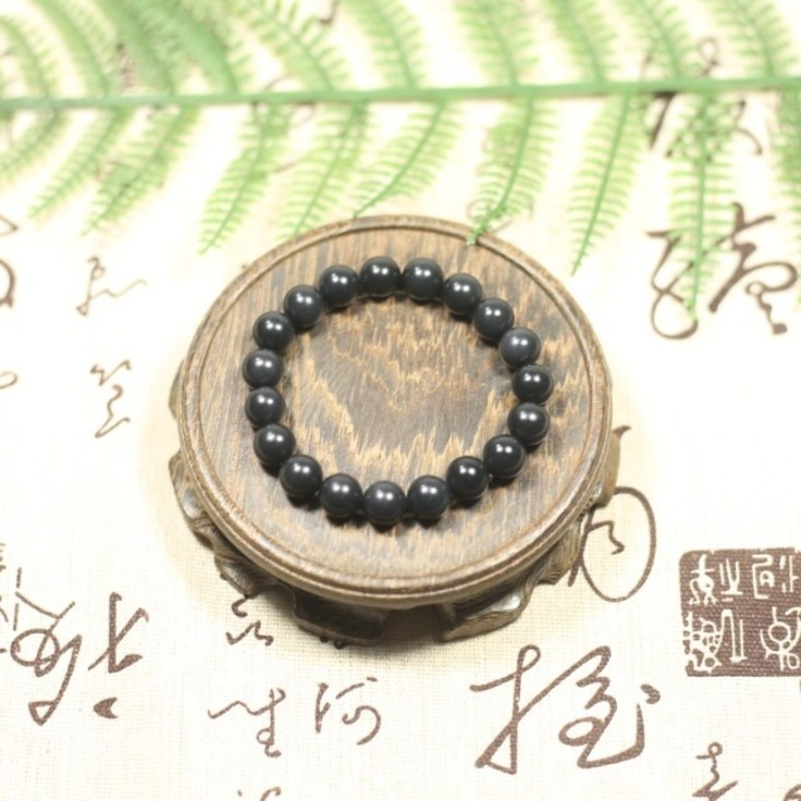 【老李珠宝】新疆和田玉墨玉青花圆珠卡10mm串 黑色单圈手串
