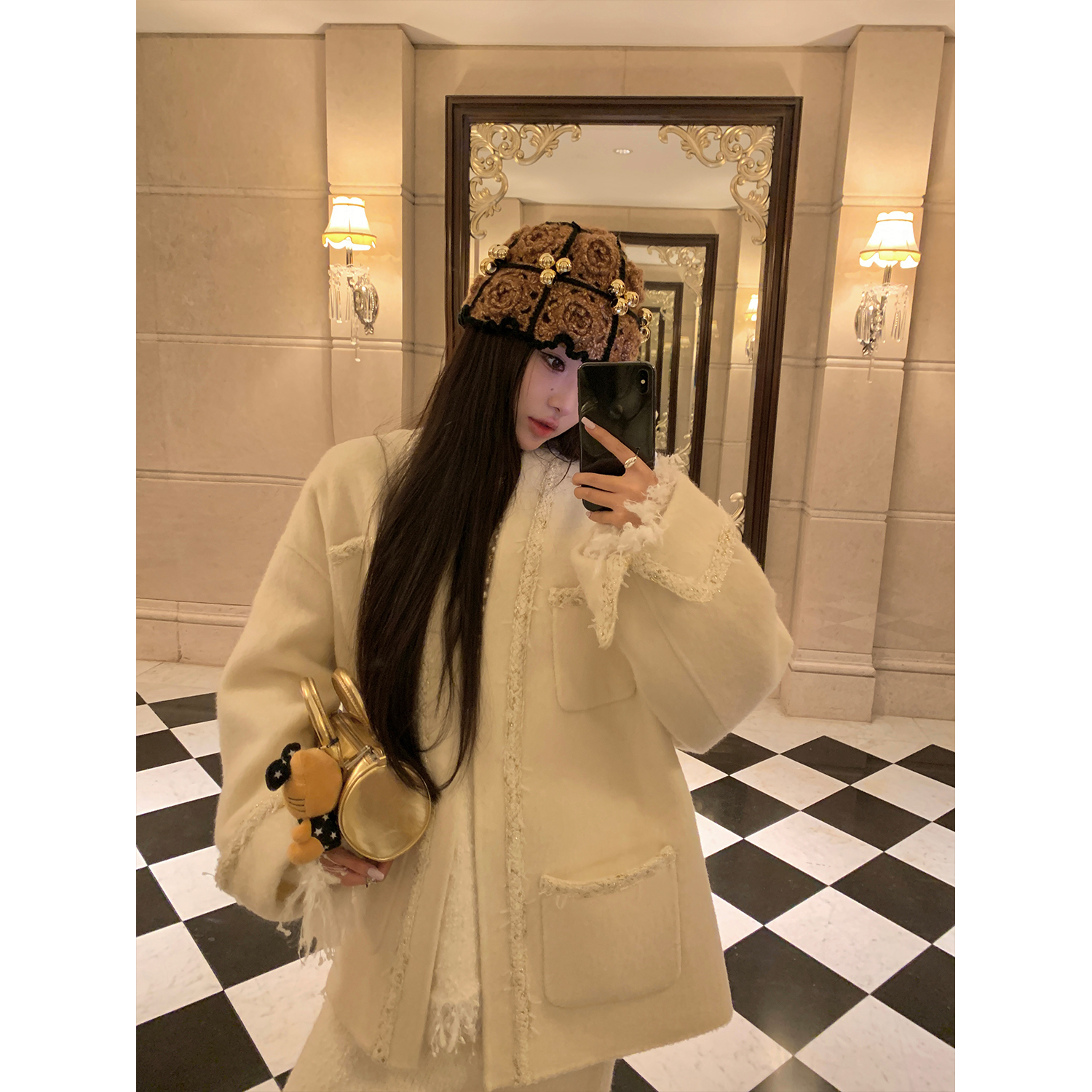 区区欧阳小香风羊毛双面呢大衣女冬季加厚高级感呢子短款毛呢外套