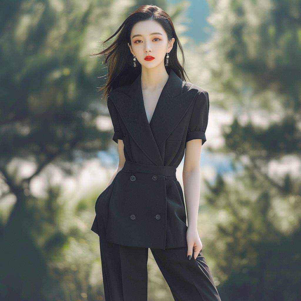 夏季新款减龄气质时尚法式薄款高级感洋气修身西装外套长裤两件套