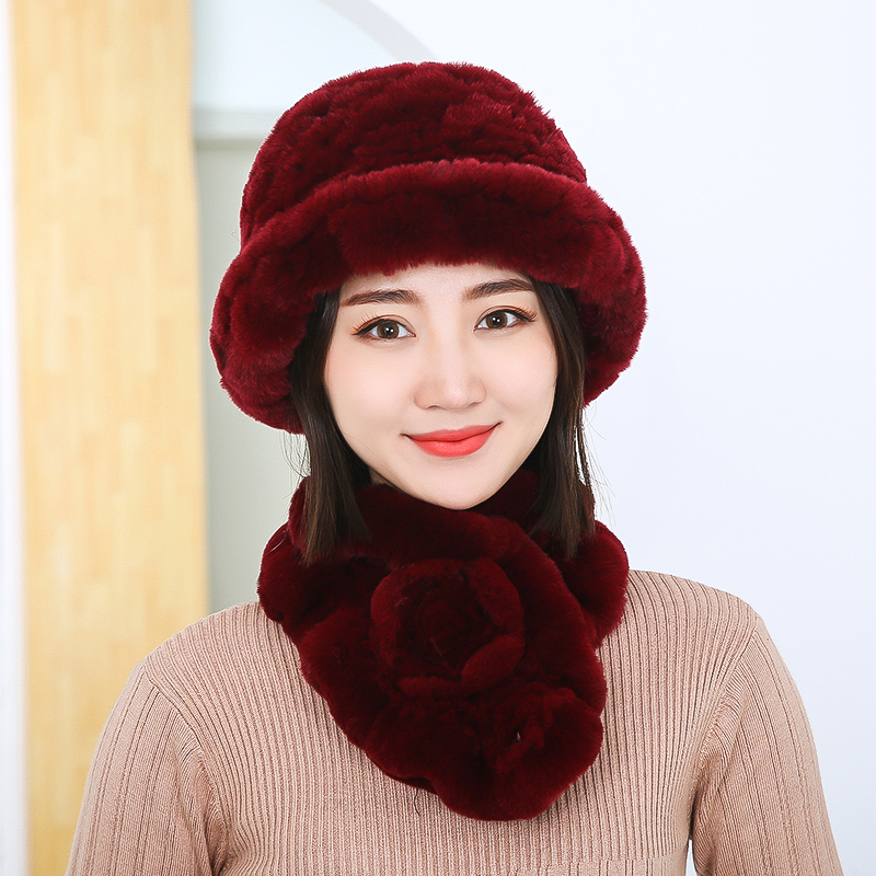 皮草帽子女冬天兔毛中老年老太太保暖奶奶帽妈妈帽老人帽毛围巾