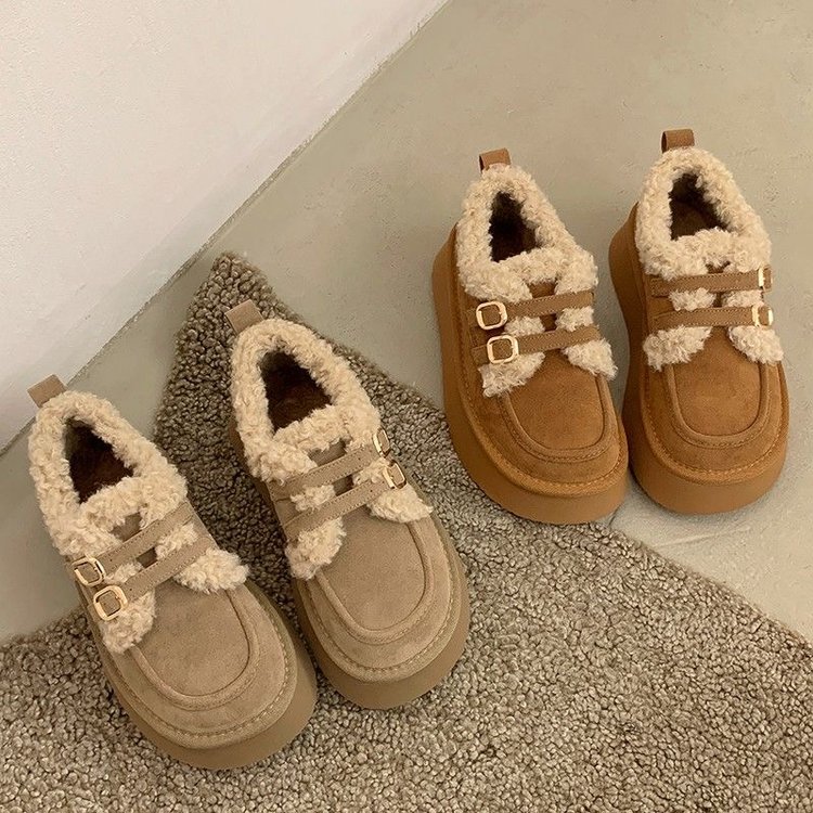 勃肯鞋雪地厚底网红冬加绒棉鞋女防滑软底冬季韩版潮加厚平底百搭