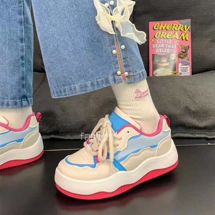 厚底小白鞋女ins潮百搭春秋小众拼色设计感网红潮鞋韩版厚底板鞋
