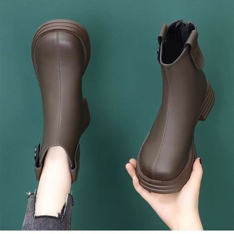 软皮切尔西短靴女2024年秋季秋冬季加绒切尔西瘦瘦马丁靴女英伦风