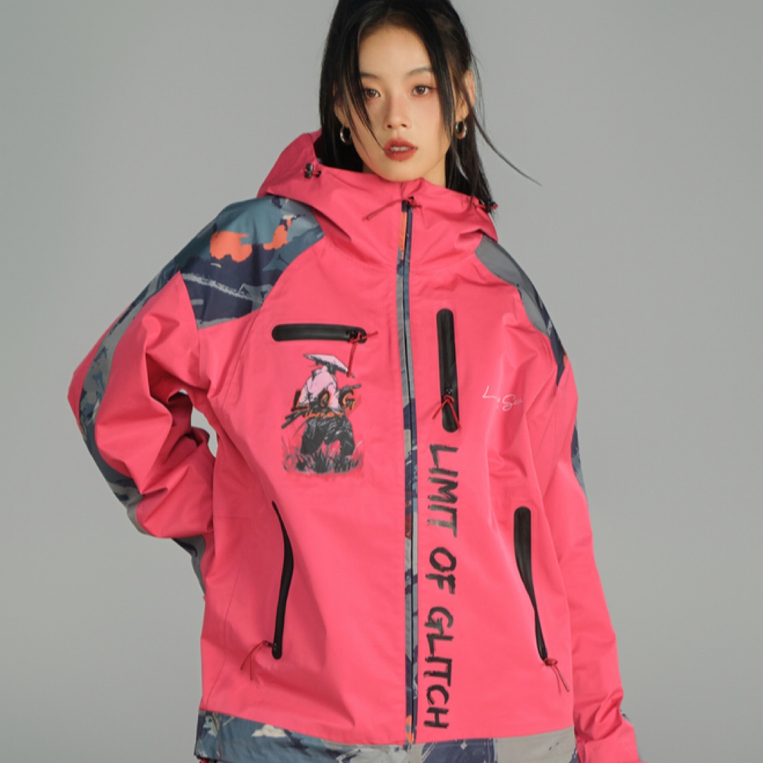 23/24优伊YUI靓粉玫粉色滑雪服limitofglitch情侣套装防风软壳