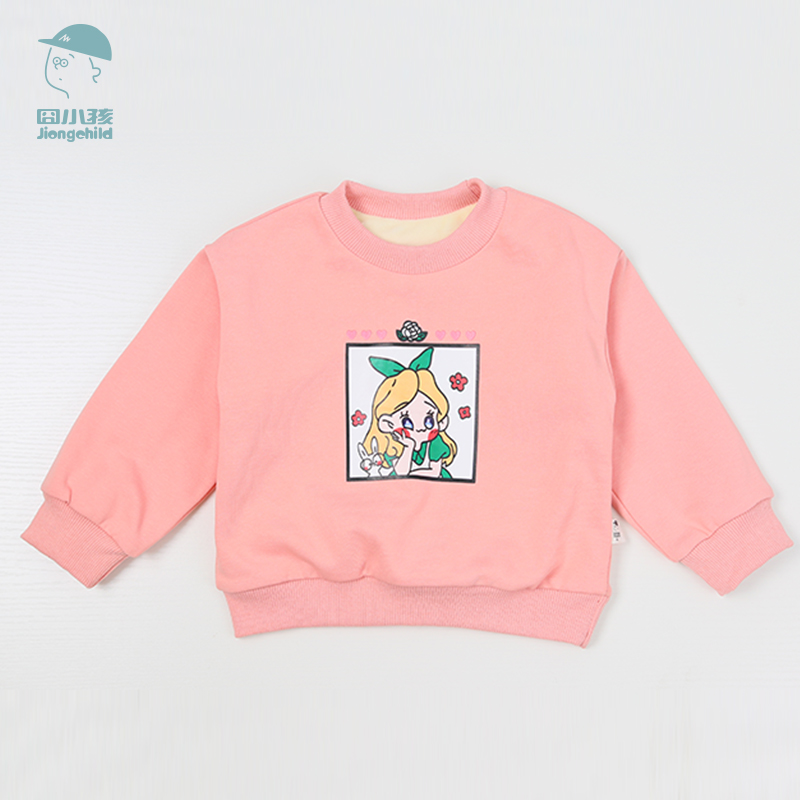 品牌女童加绒卫衣秋冬中小童卡通印花上衣儿童加厚衣服XGE27021