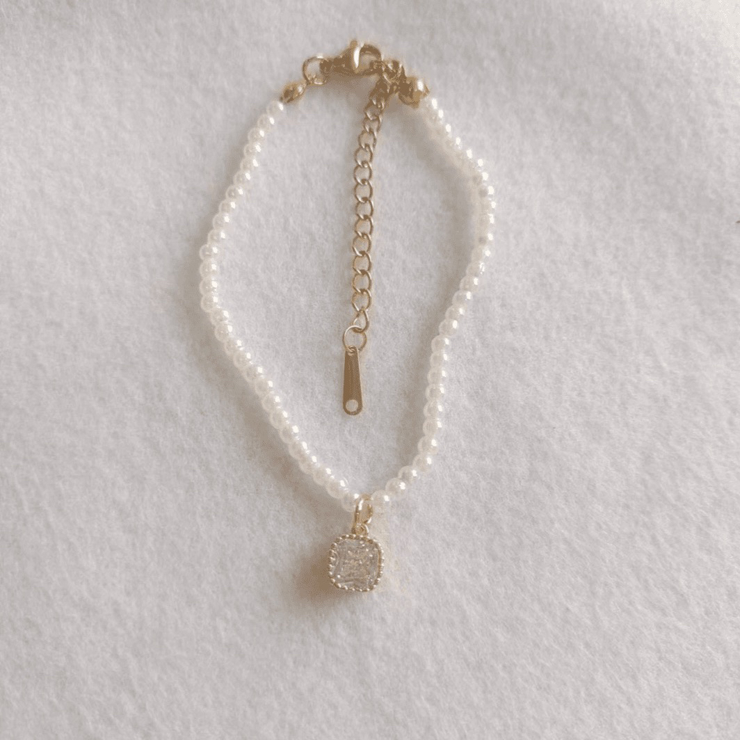 铜合金仿珍珠手链 2134小香风轻奢百搭方糖手链