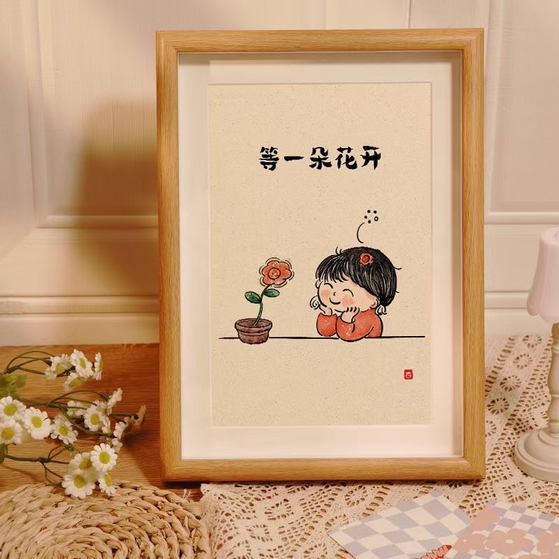 等一朵花开大格四股绣48*64厘米白布16色满绣