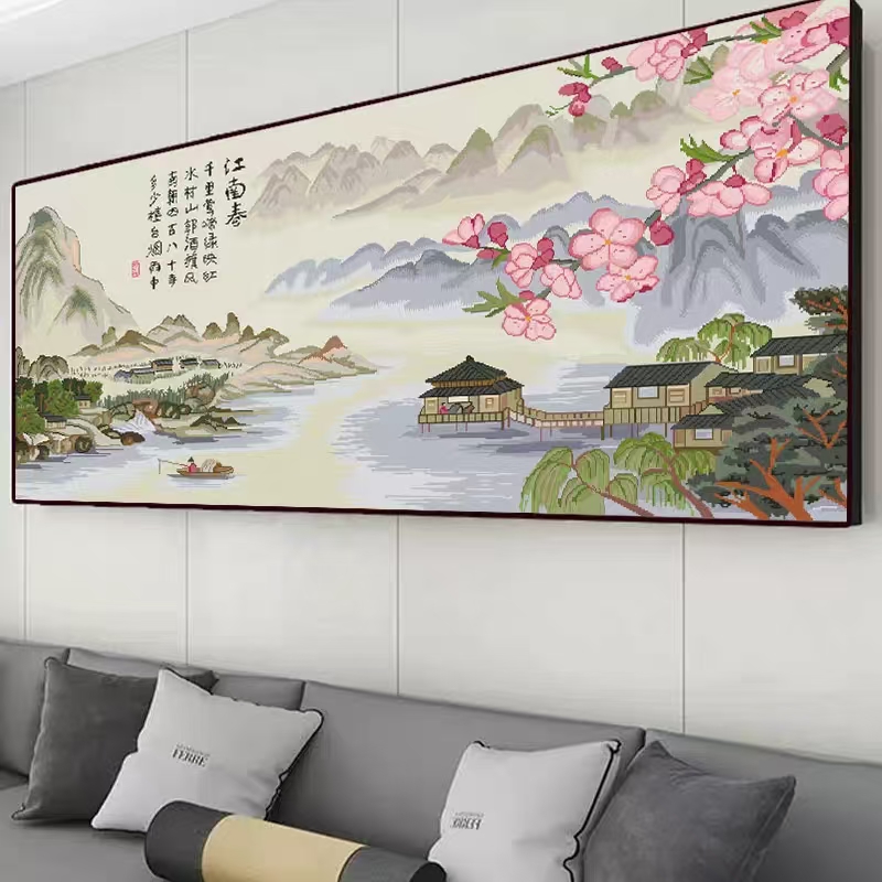 江南春大格四股绣白布49色满绣