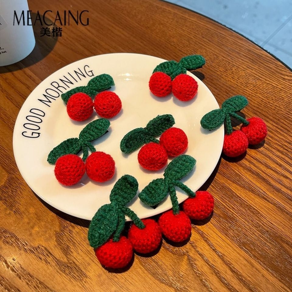 毛线儿童针织小女孩发夹头发公主可爱头绳樱桃头饰宝宝发绳发饰