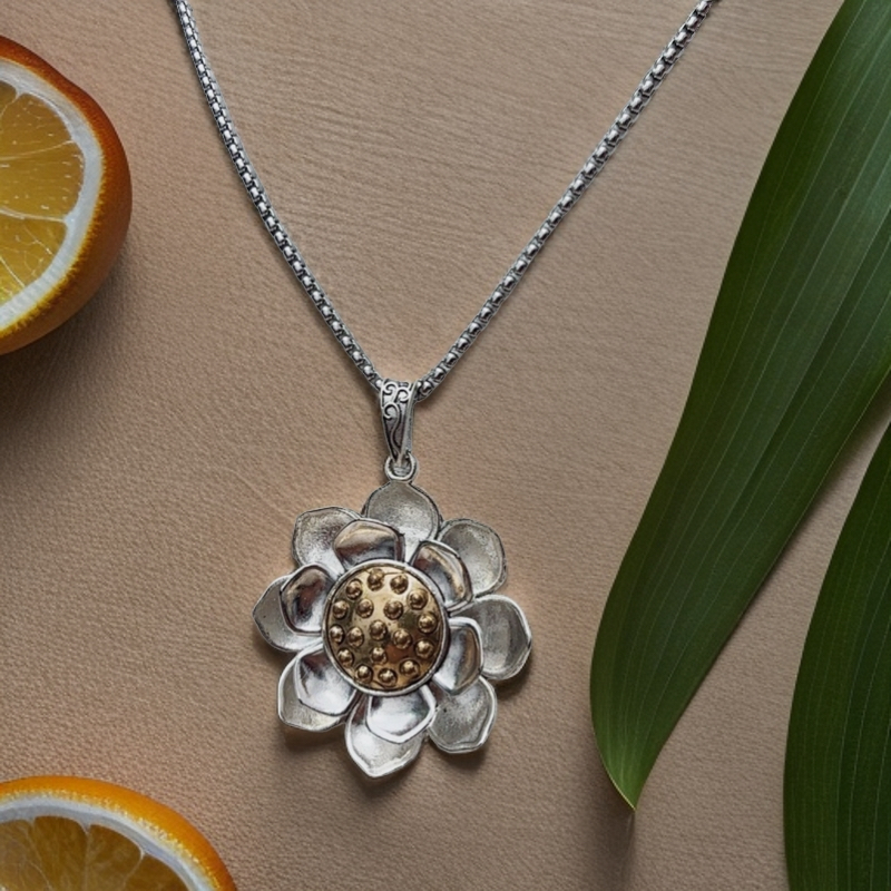 项链 旋转莲花毛衣链女士 链子周长70厘米吊坠直径5厘米左右