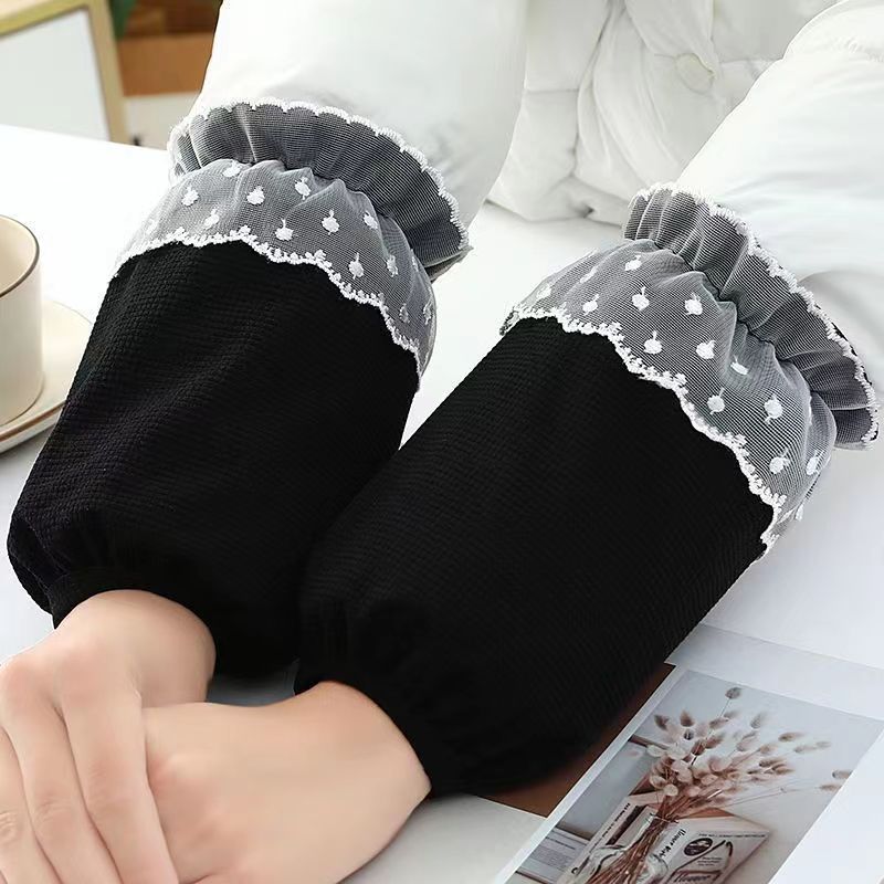 新款蕾丝袖防脏防污学生款蕾丝袖女士短款耐脏上班双层时尚办公款