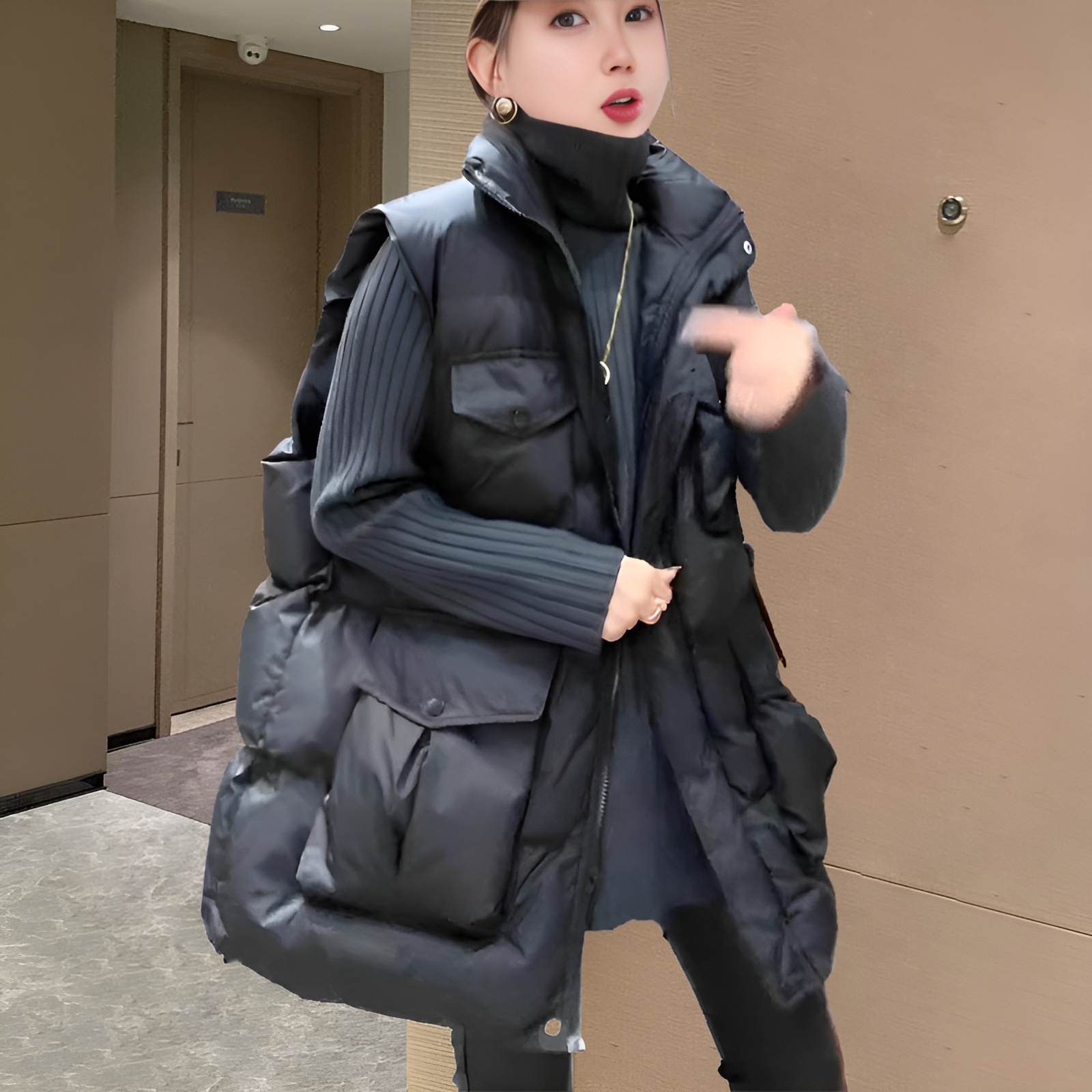 欧货显瘦200-300斤秋冬季多口袋中长款高级感小众棉服马甲外套潮