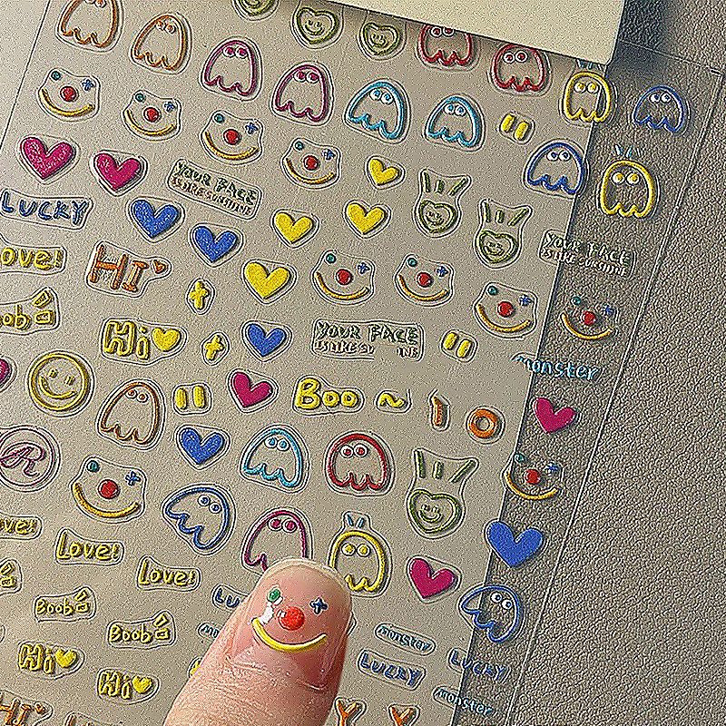 【好物精选】童趣表情美甲贴纸高颜值可爱小熊diy涂鸦浮立体贴ins