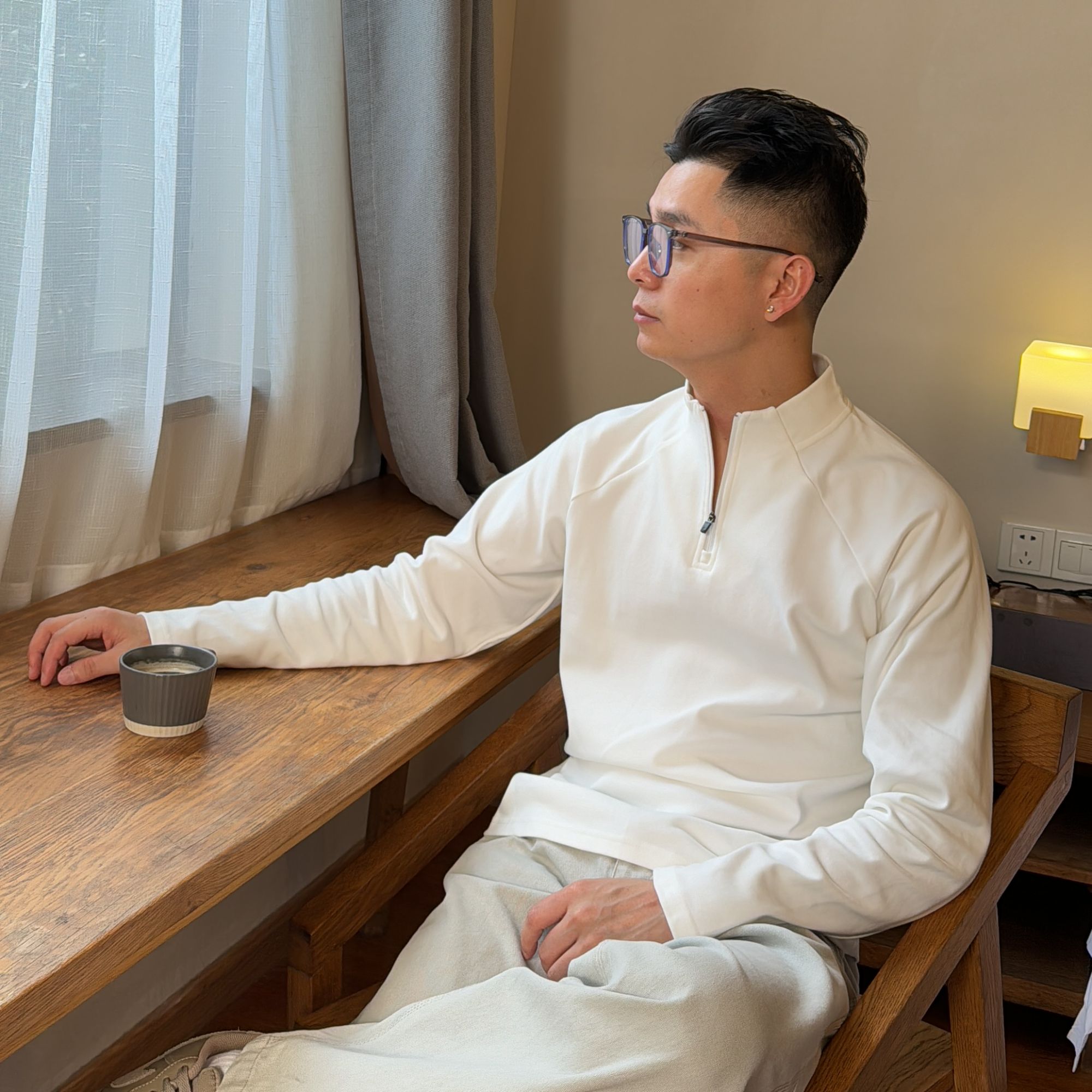 GP2 双面绒拉链休闲运动打底长袖T恤2024秋新款插肩袖半拉链立领