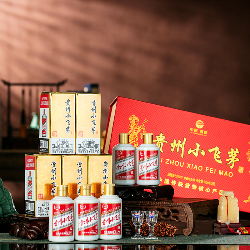 南山行【专属】贵州小飞茅酱香型礼盒装白酒100ml*553度100ML*5