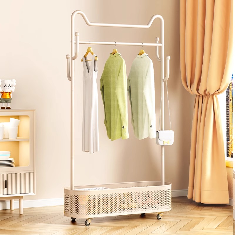 猫耳朵衣架落地卧室可移动脏衣篮网红挂衣架奶油风简约室内衣帽架