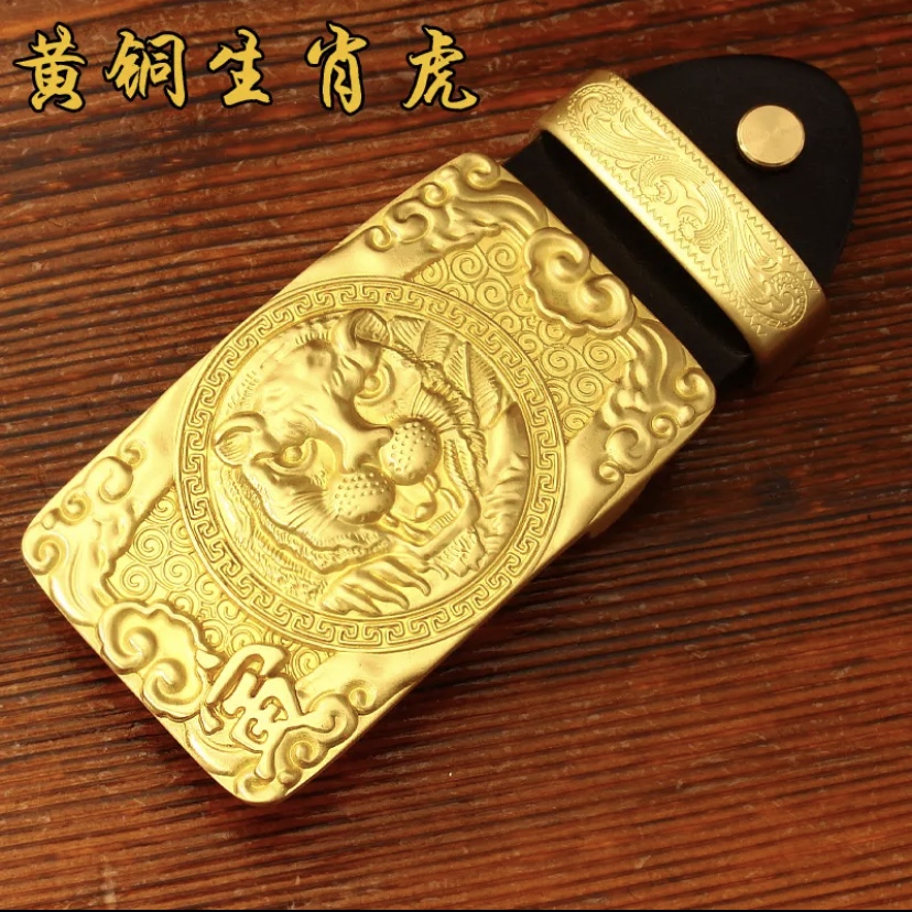 浮雕十二生肖黄铜皮带头男士国风带扣牛皮平滑扣板扣实心腰带扣