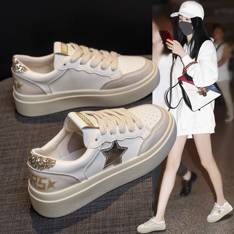 星星网红小白鞋2023新款秋季季板鞋百搭透气春秋厚底休闲运动女鞋