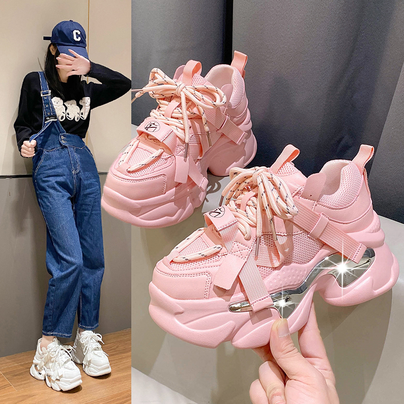 厚底百搭网红ins2023春季松糕老爹鞋女休闲增高34码显脚小软8022