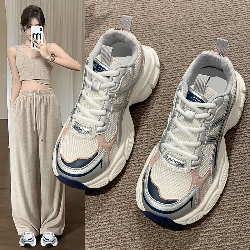 厚底老爹鞋女2023秋季新款百搭增高炸街网面透气运动鞋夏潮