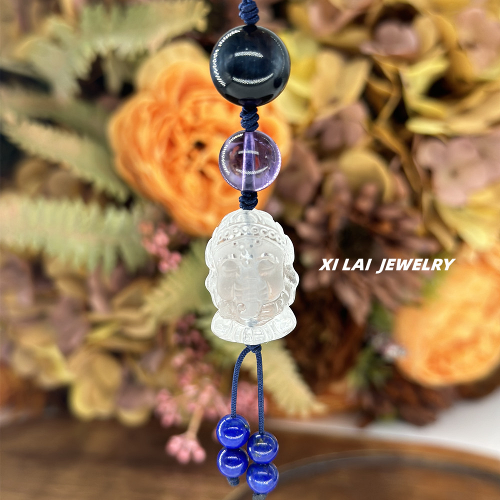 禧莱家||原创设计DIY款精雕象神白水晶挂饰(多样性发)S138