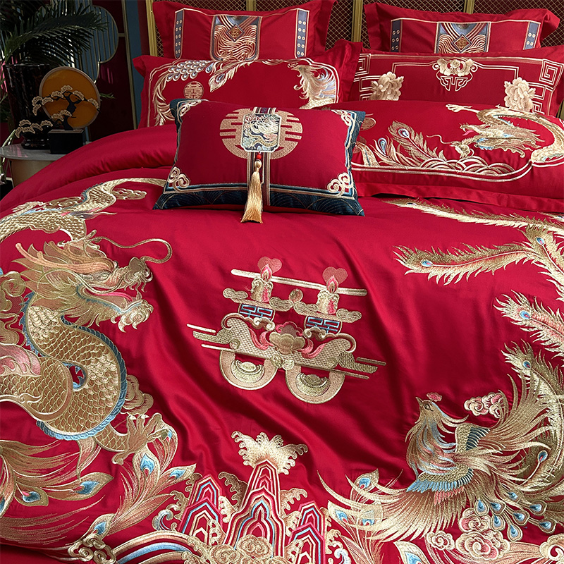 尹黛尔【皇家风范】高端刺绣婚庆床上用品婚房四件套松弛感