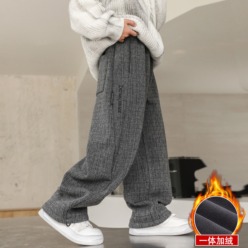 男童加绒裤子秋冬加厚2025中大童休闲韩版长裤宽松儿童保暖外穿潮