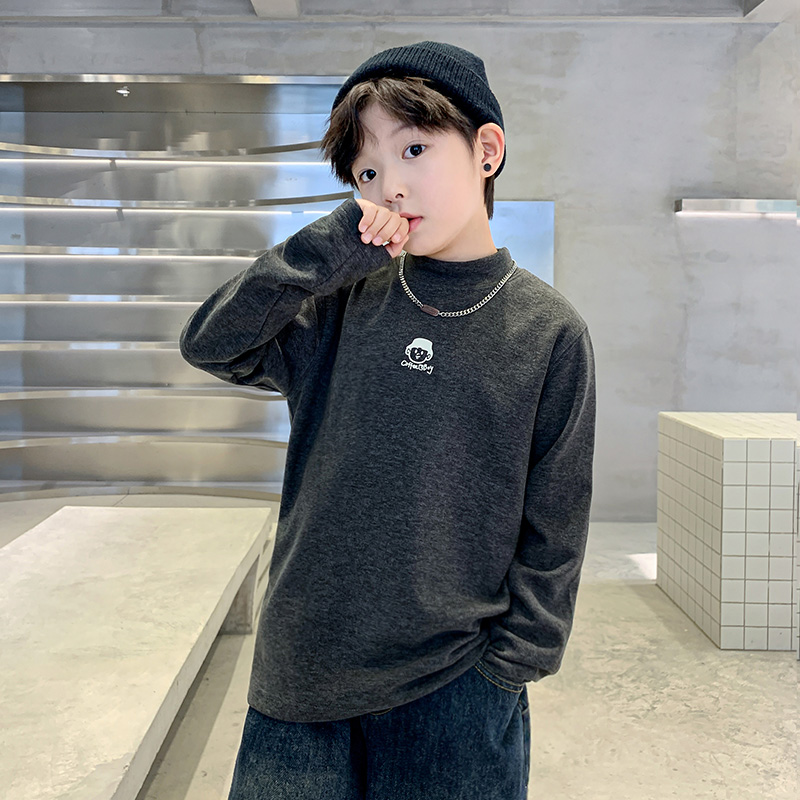男童t恤秋冬打底衫德绒2025中大童休闲韩版上衣半高领儿童加厚冬5