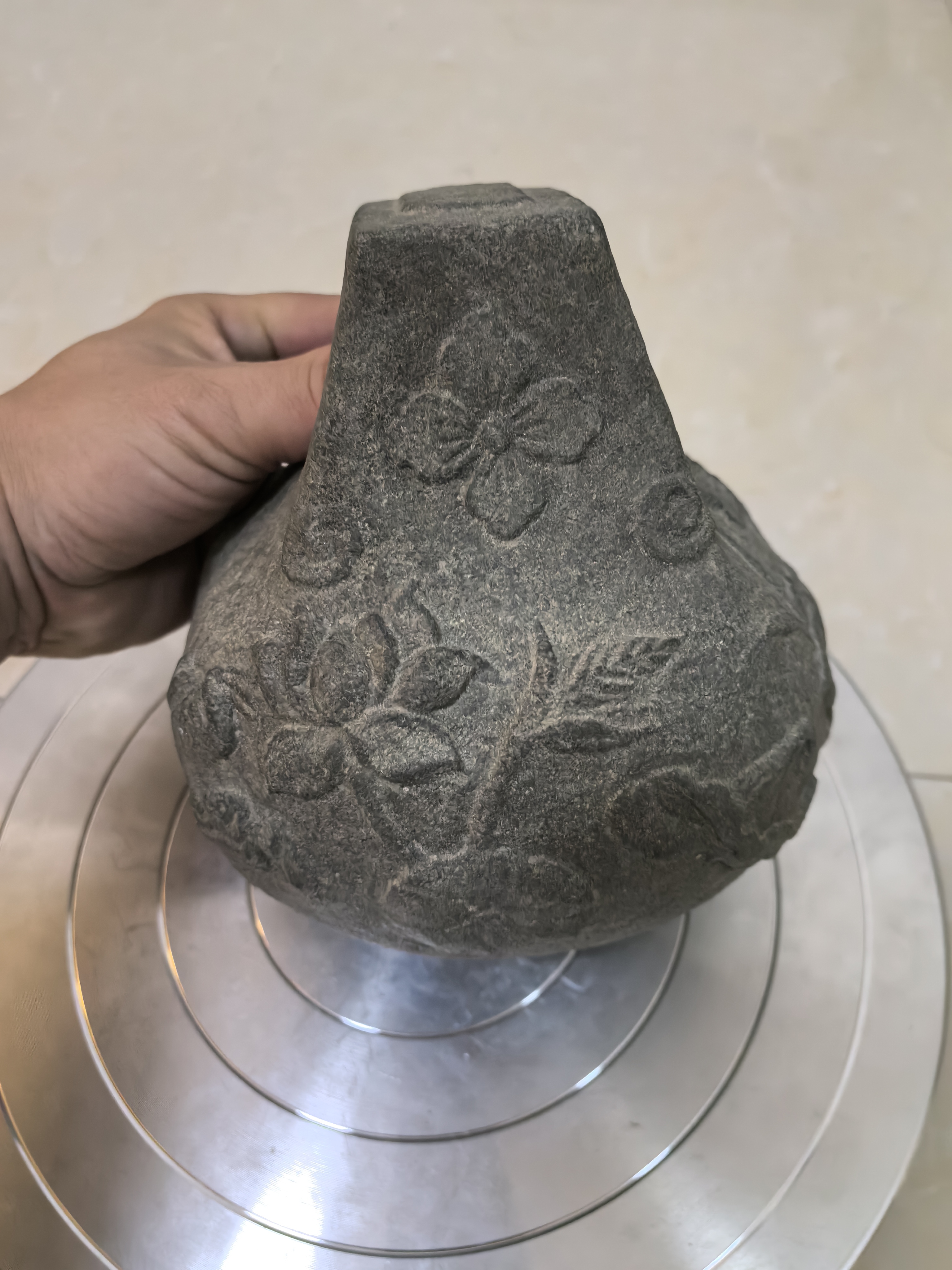 福建青石绿豆青荷花石权