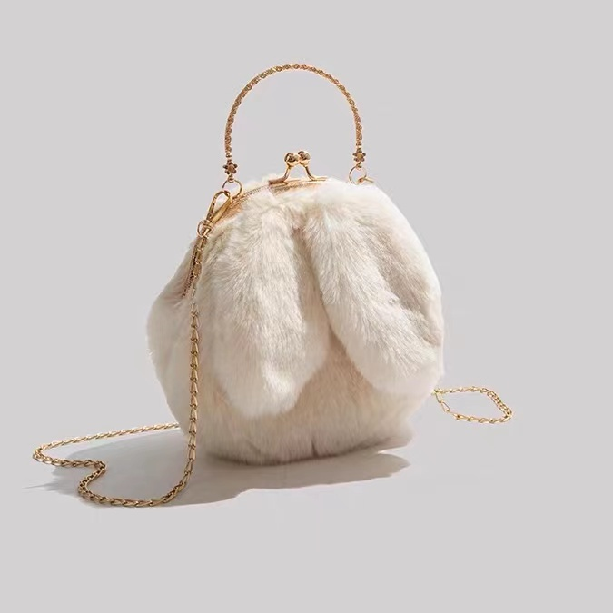 毛绒包包新款手提包百搭兔耳朵新款高级感小众链条毛绒包公主时尚