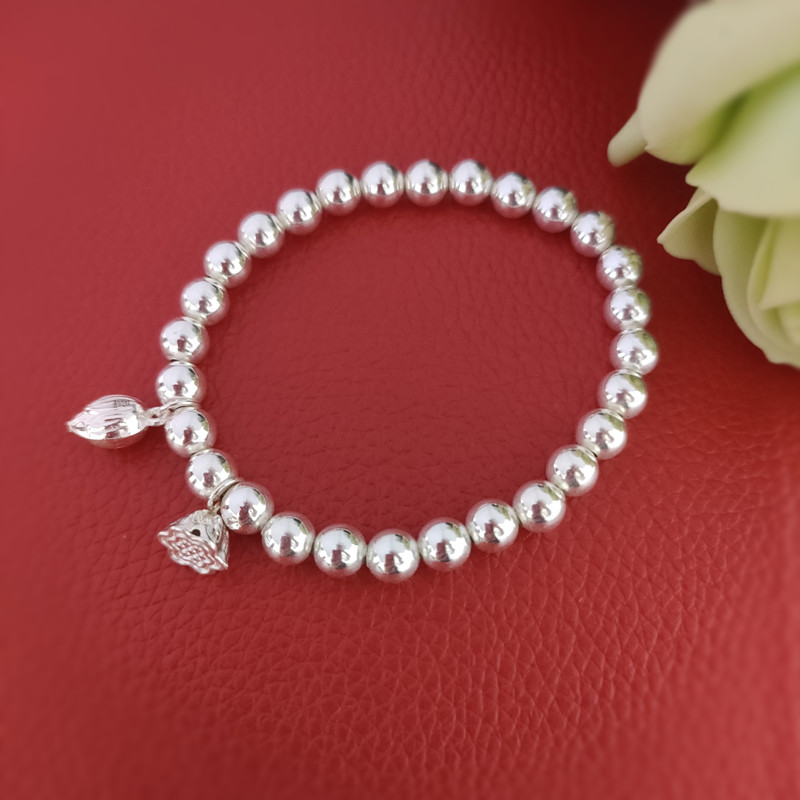 足银手链 999.9手链光珠两世欢莲蓬手链转运珠光面简约小众生日礼