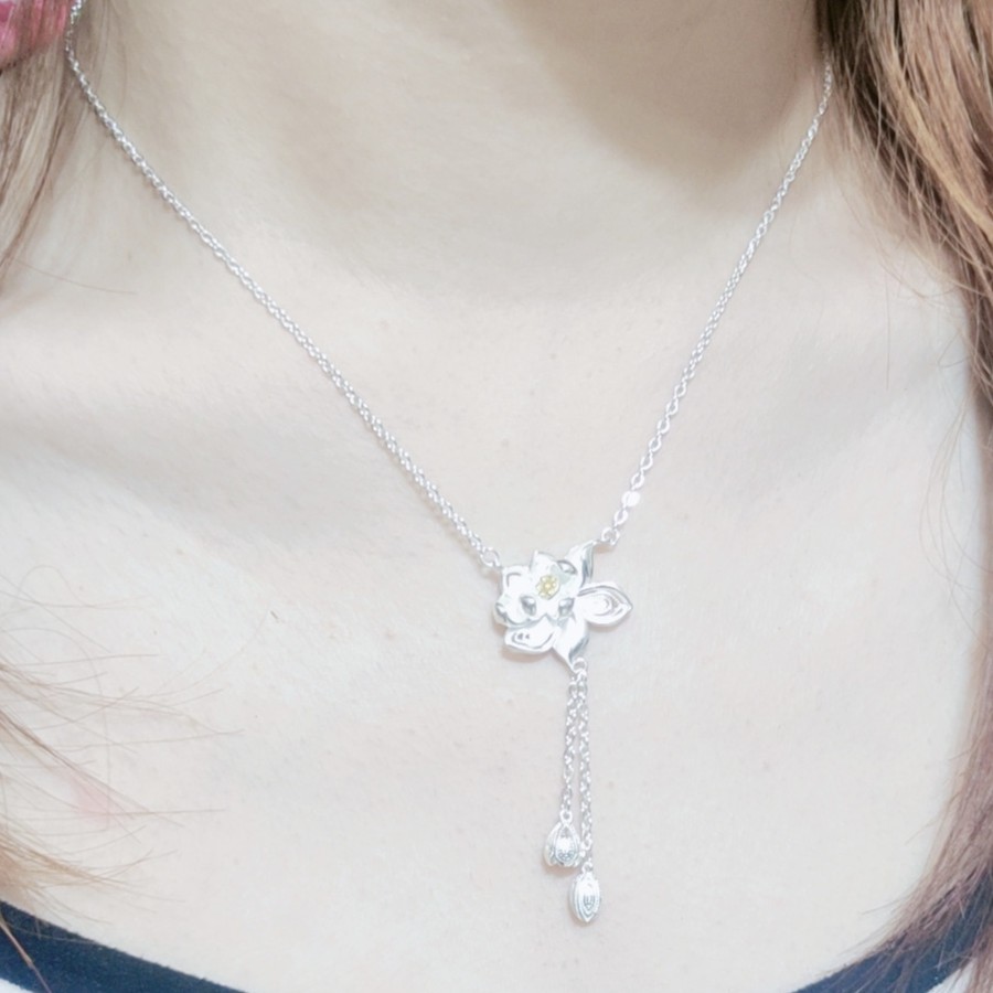 坠链均足银 坠链足银纯银990金色莲花两世欢莲蓬流苏锁骨套链送礼