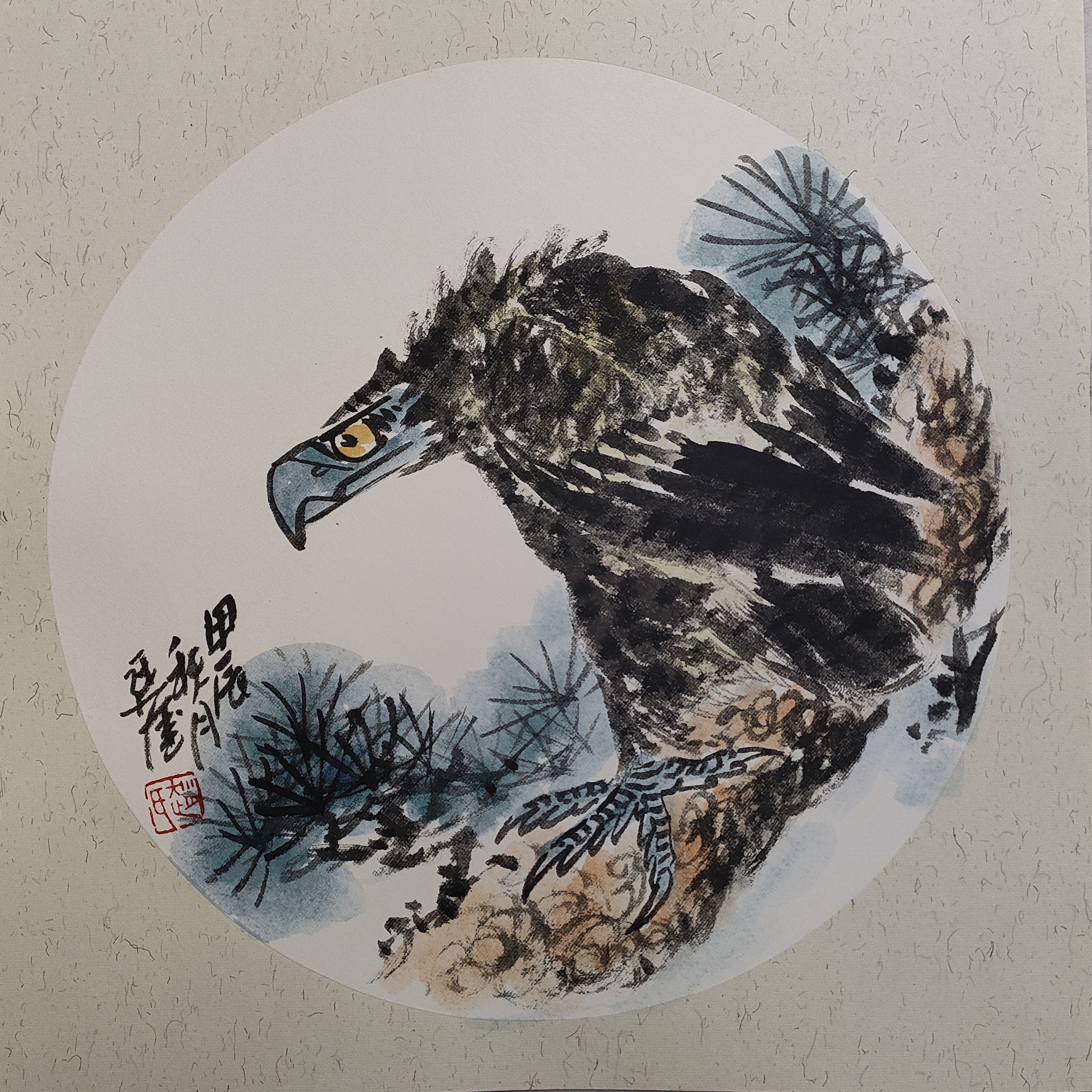 画家赵廷奎作品（松鹰图）38*38