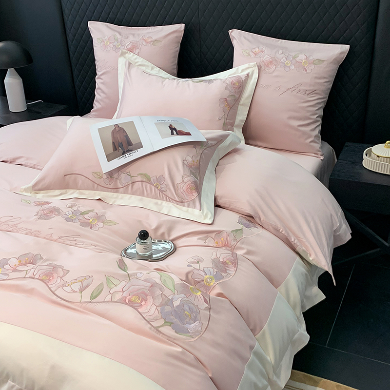 恬蜜家居 长绒棉四件套 澳棉 匹马棉 绣花床品 梦黎