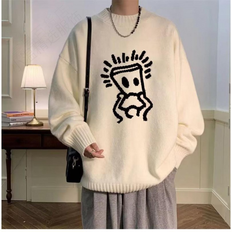 秋冬高感毛衣托头套头毛衣宽松慵懒风保暖潮圆领卫