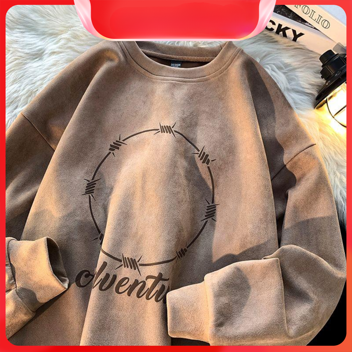 加肥加大码斤美式重磅麂皮绒卫衣男秋冬加绒加厚圆领痞帅上衣