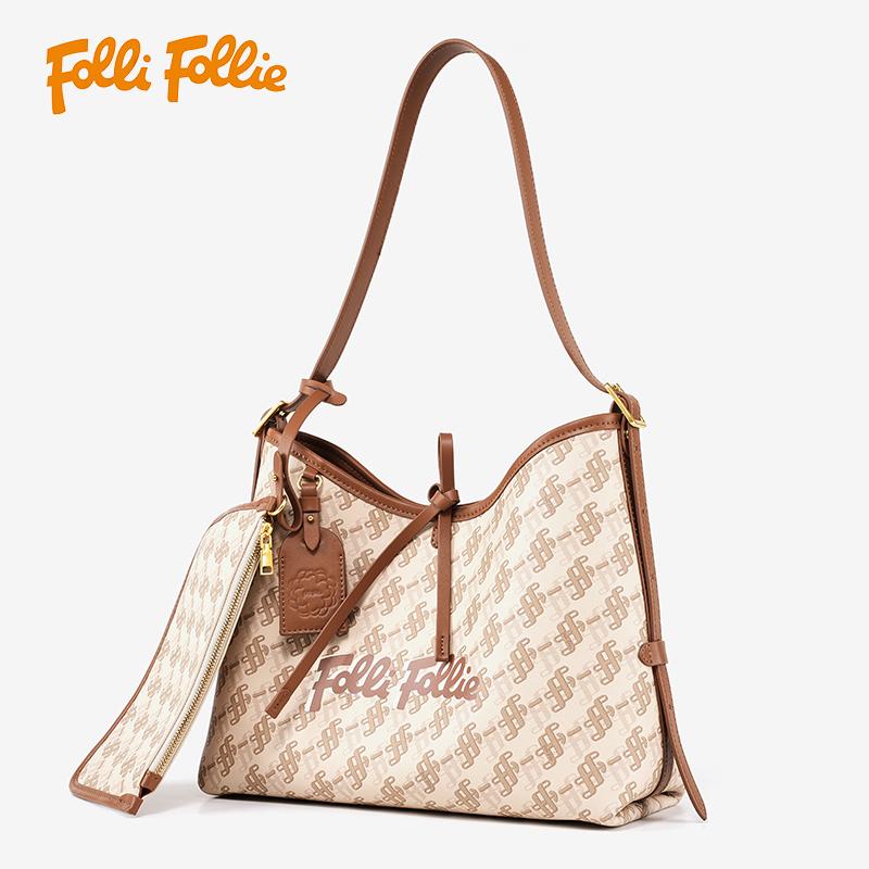 follifollie新款时尚复古女士单肩包carryall购物袋休闲轻奢洋气