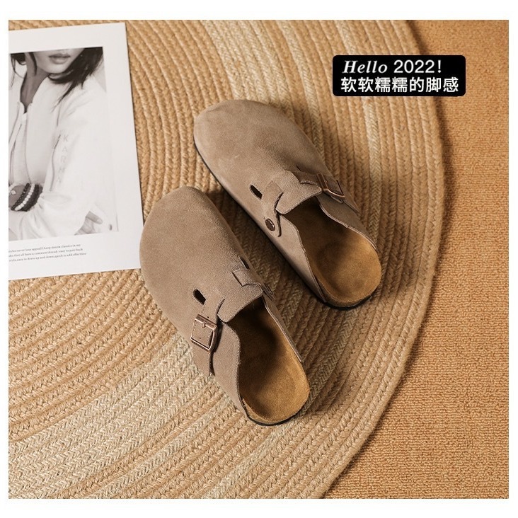 勃肯鞋软木底2023秋季包头拖鞋女新款圆头厚底外穿半拖博肯鞋复古
