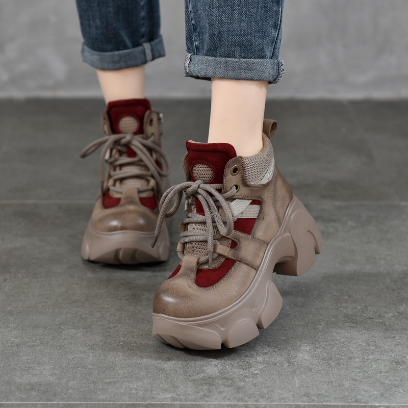 有34厚底真皮短靴女款复古休闲马丁靴厚底秋新款头层牛皮拼色女鞋