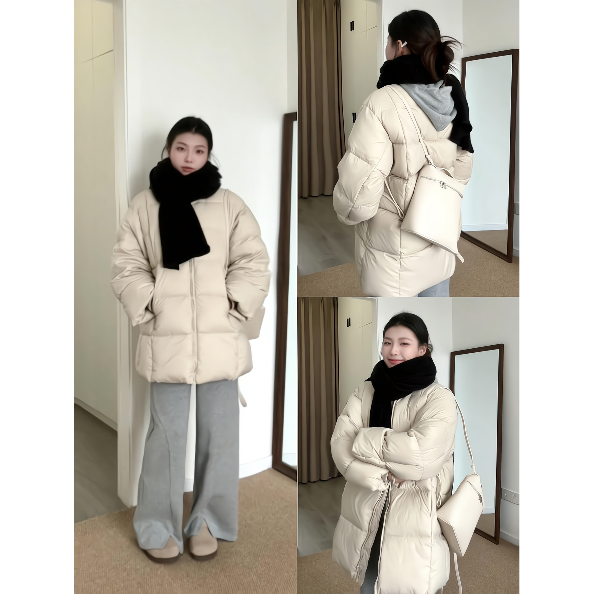 韩系日常减龄穿搭新款面包服女冬季宽松遮肉棉服外套温柔小众棉衣