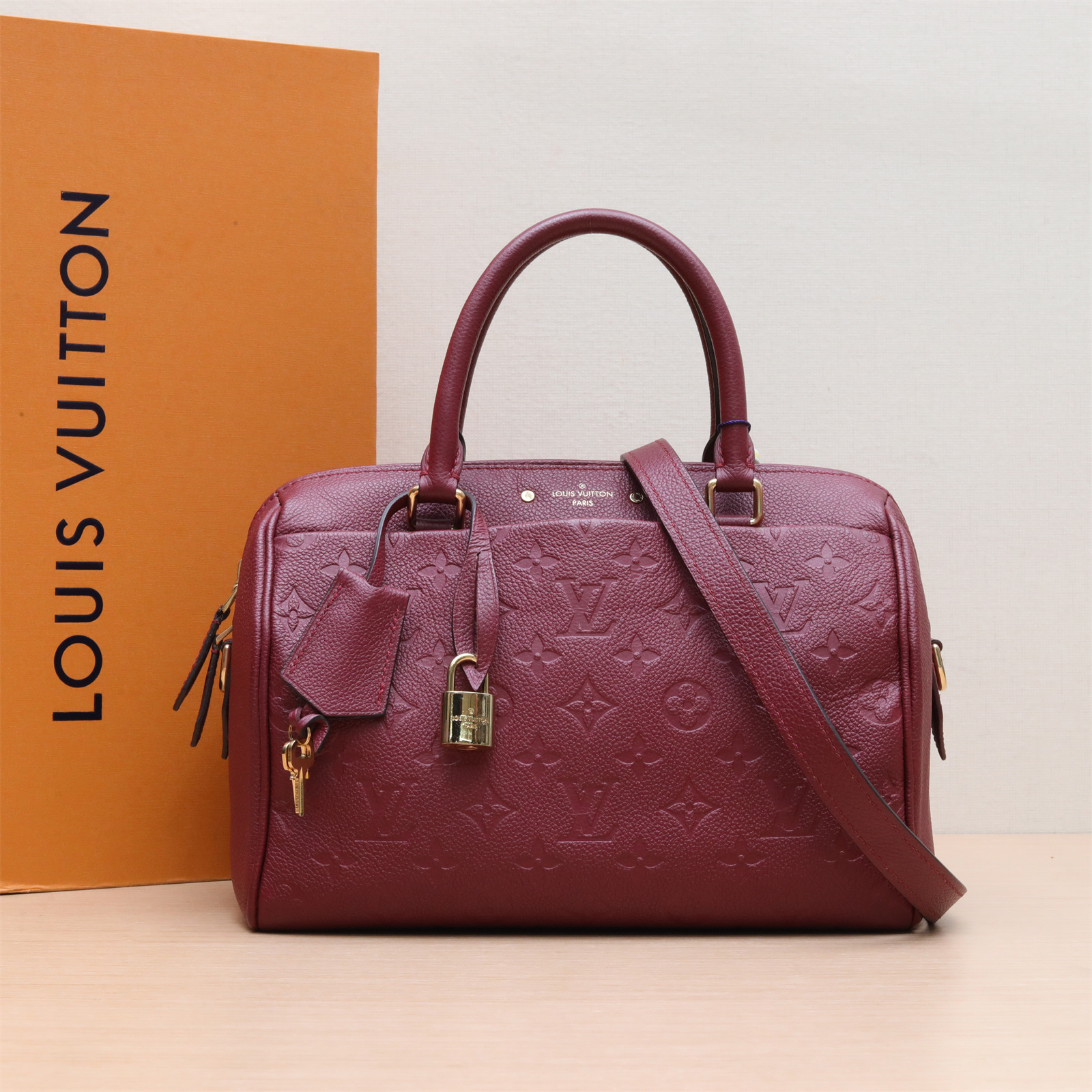 95新  【小花YoKi】Speedy 25 配肩带 酒红色 2018P204196429